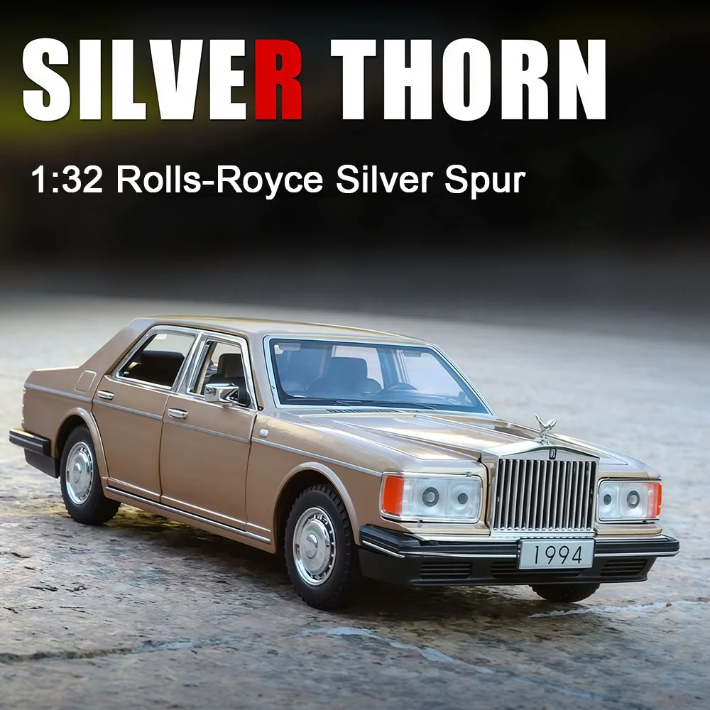 1:32 Rolls-Royce Silver Spur ‌   Fantasma I ‌   Coche Vintage de aleación, modelo fundido a presión, juguetes, luz de sonido, puertas extraíbles, decoración del hogar abierta