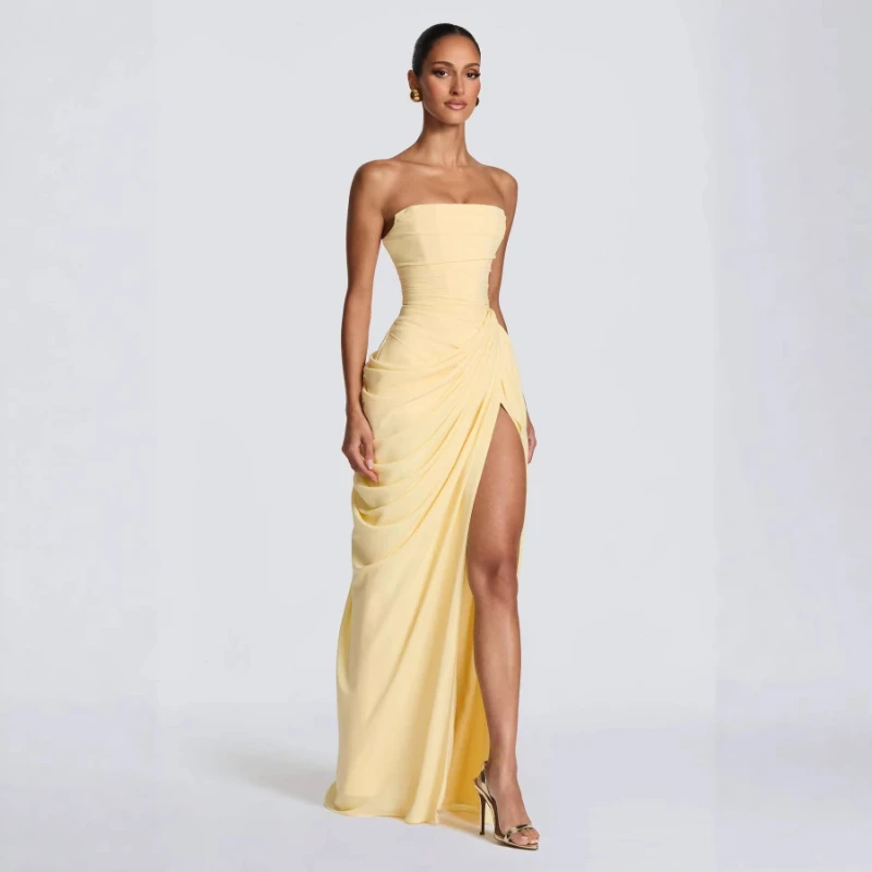 

2026 Summer New Hot Selling Strapless Pleated Skirt with a Cinched Waist and Slim Fit Evening Dress