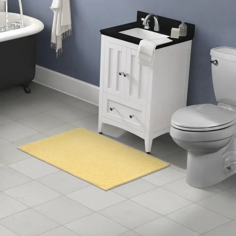 Soft Cotton Bathroom Rug 24x40 Machine Washable Non-Slip Loop Pile Absorbent Queen Cotton Yellow