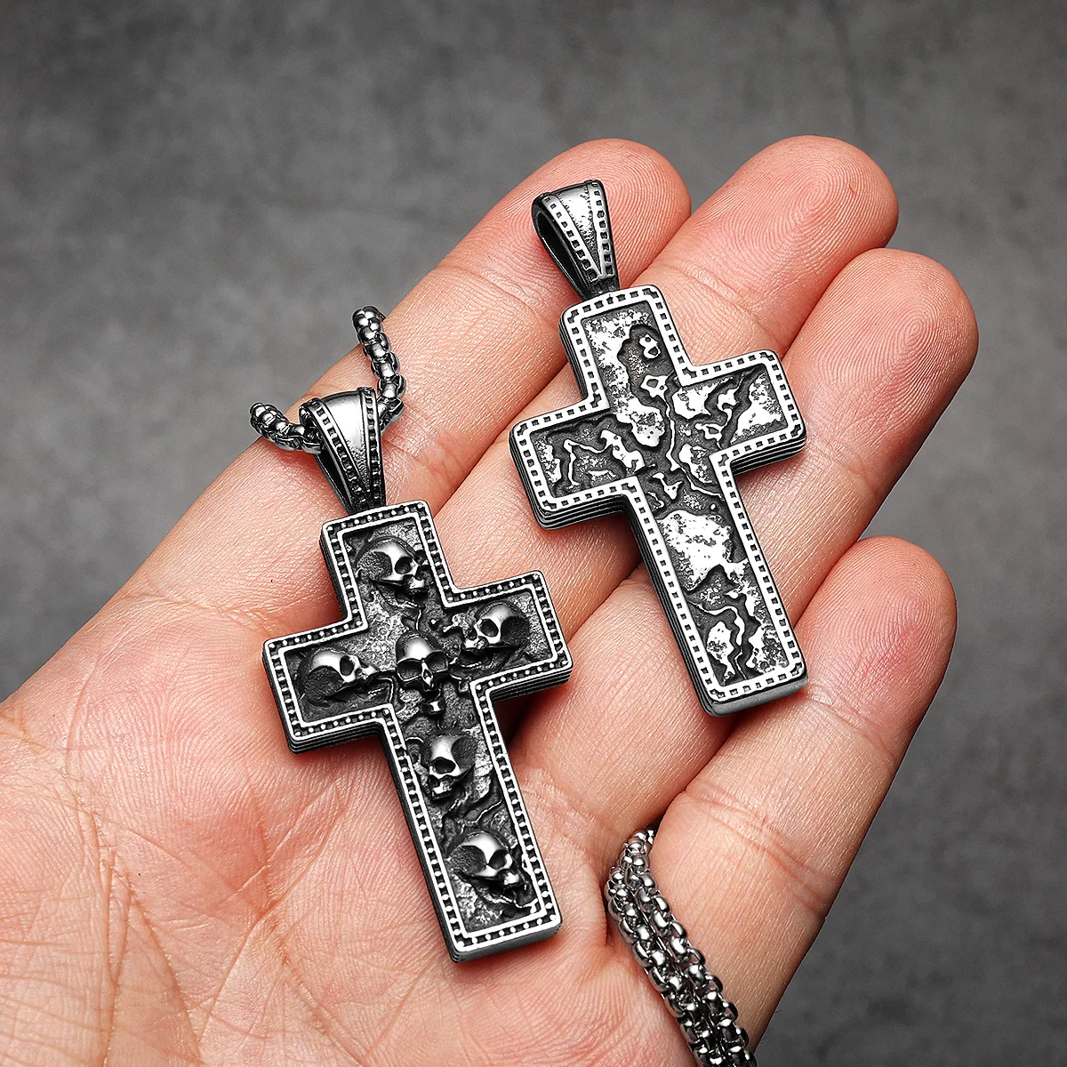 Skull Texture Cross Men Necklaces Stainless Steel Pendant Chain Women Fashion Jewelry Punk New In Accessories Gifts Wholesale