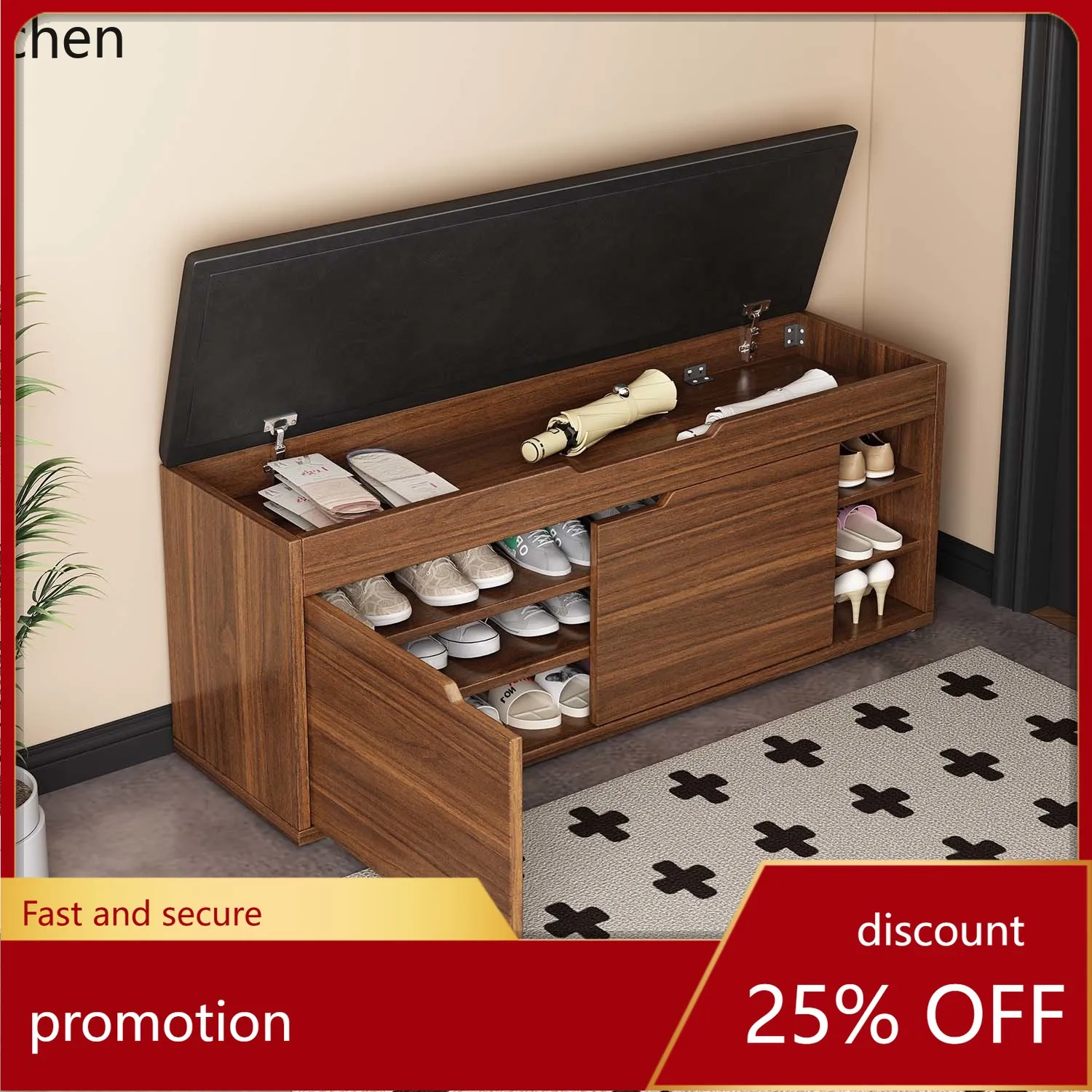 DSA Home Entrance Solid Wood Shoe Changing Bench, Integrated Shoe Cabinet