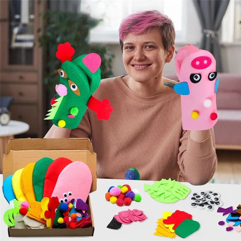 AS96-Handpop Making Kit Maken van handwerkvilt voor kinderen Maak je eigen sokpop