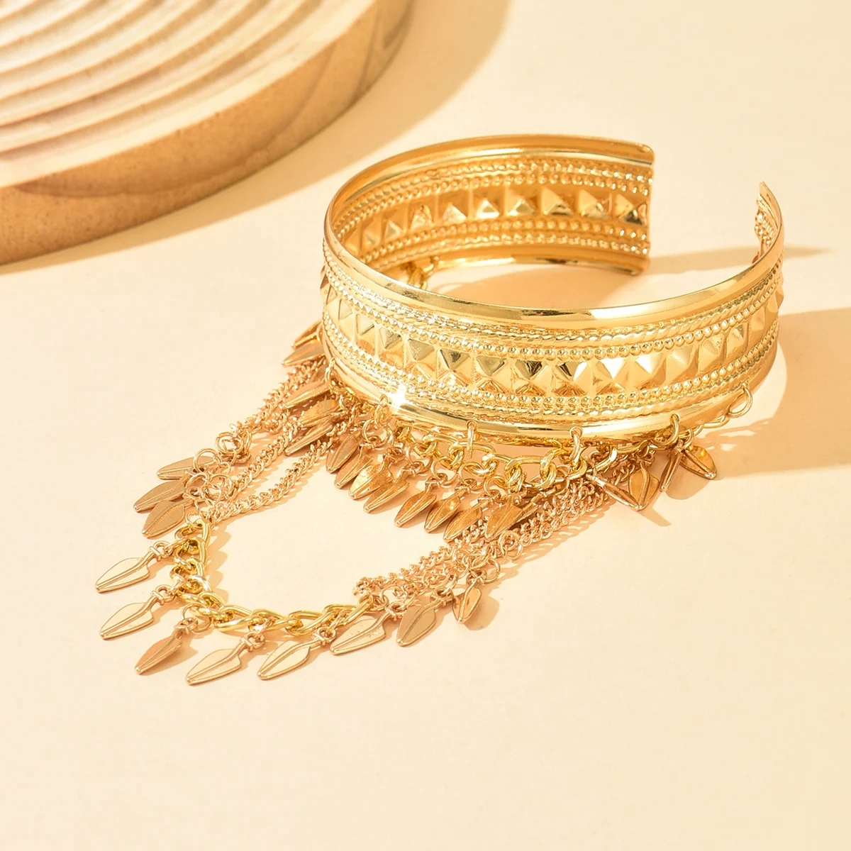 Vintage Tribal Gold Arm Cuff Fringe Tassel Chain Design Ethnic Upper Arm Bracelet For Bridal