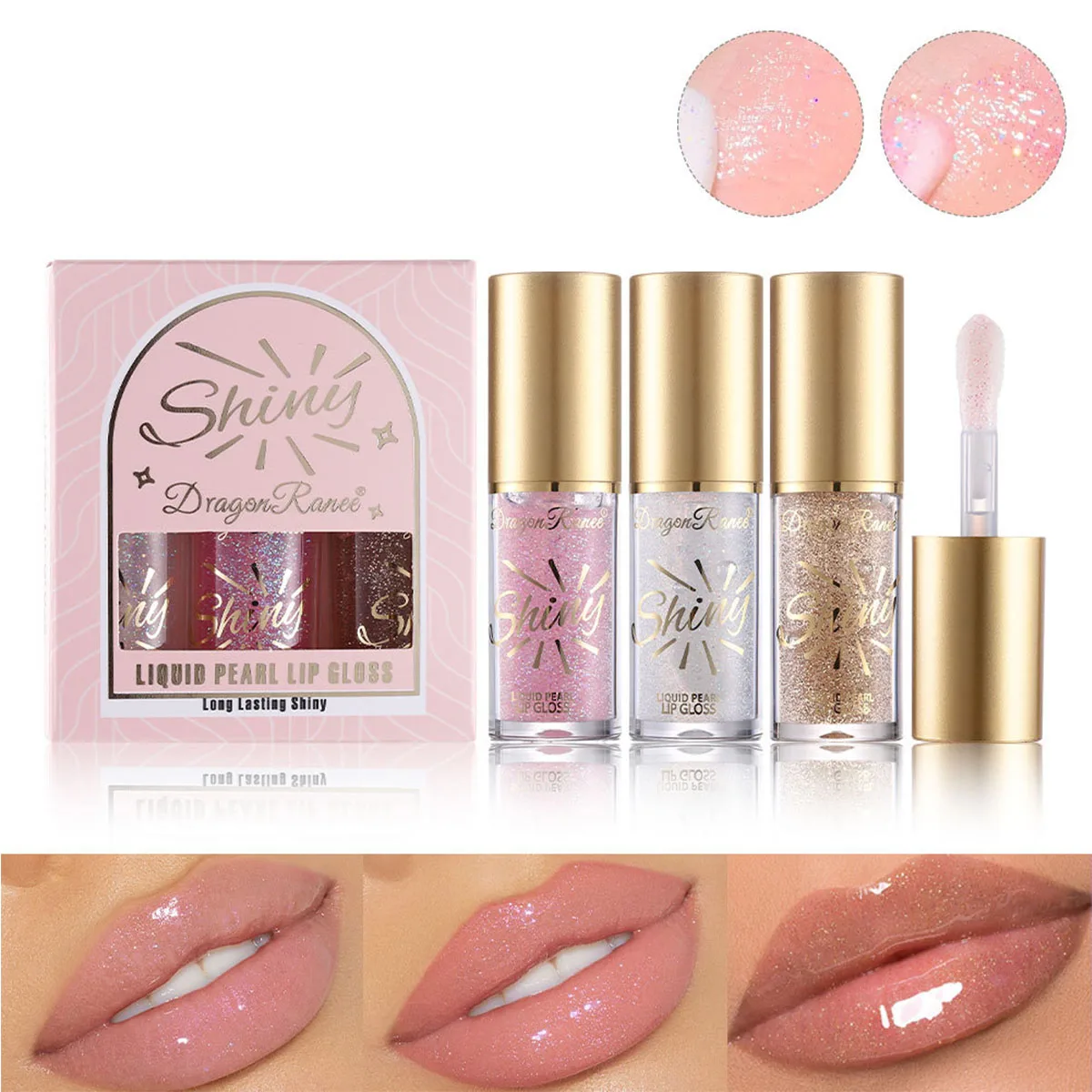 Spiegel Parelmoer Lip Nectar Lip Lip Lip Glazuur Set Glitter Vochtinbrengende Fijne Glitter Drievoudige Kleur Lipgloss Set
