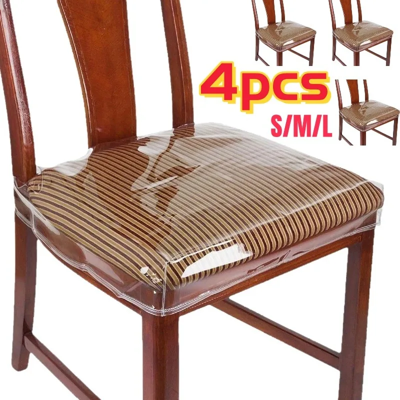 S/M/L Transparent Chair Cover with Magic Waterproof Dinning Chair Seat Cover Furniture Slipcover Clear Seat Cushion Protectors