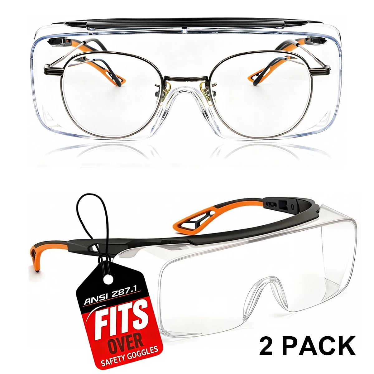 Adjustable ANSI Z87.1 Over-Glasses Safety Goggles with Anti-Fog & Scratch-Resistant Lenses + Side Shields HM6