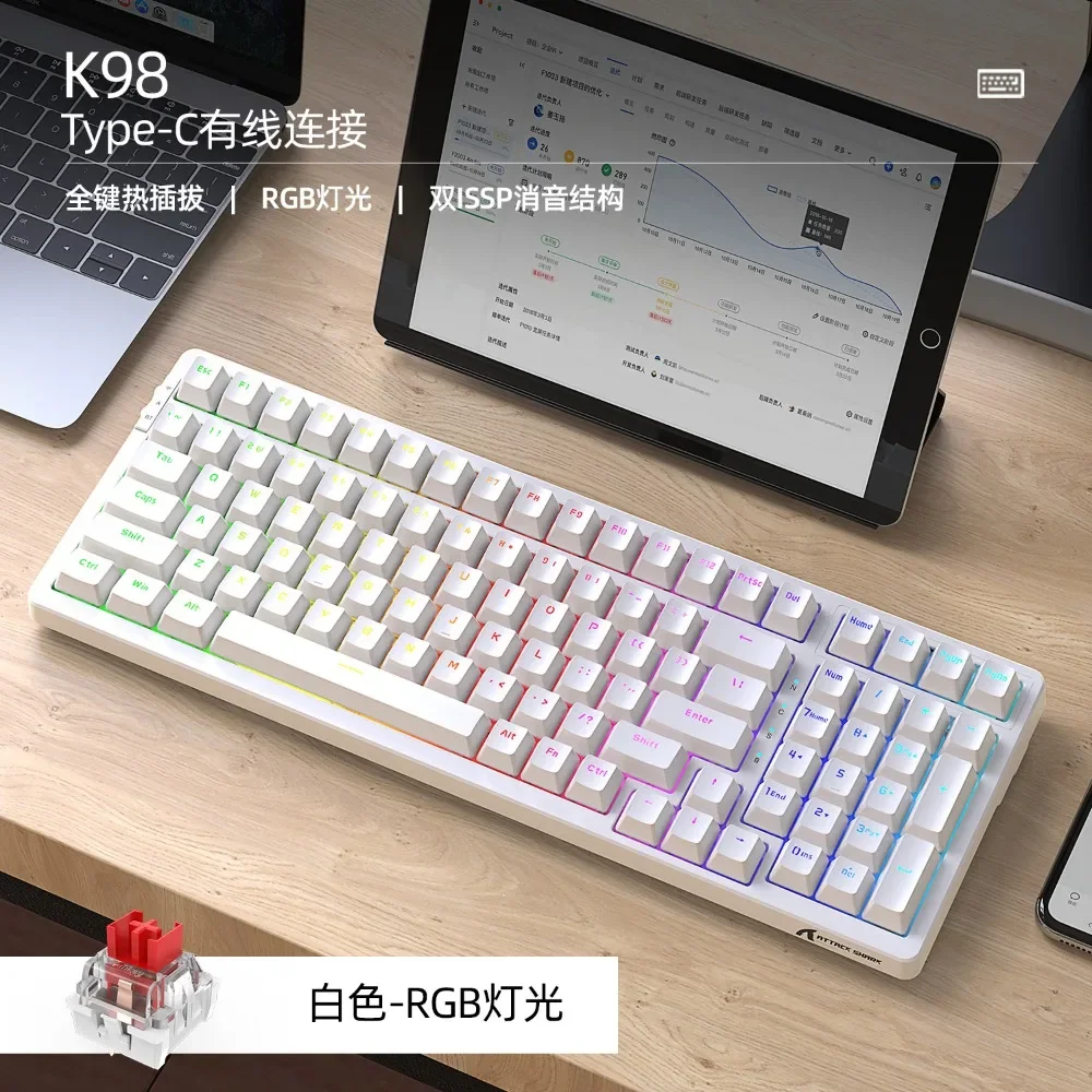 

Attack Shark K98 Korean Wireless Mechanical Keyboard Tri-mode Wired RGB Hot-swappable 100 Keys Customized Ergonomics ABS Keycap