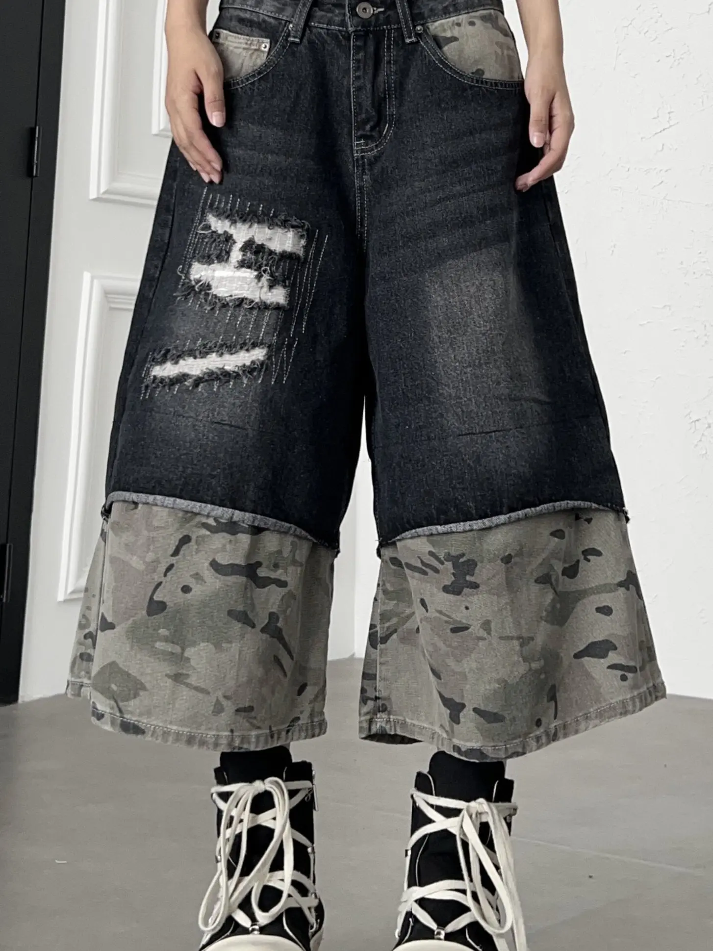Calças Curtas de Jeans Largas Estilo Americano Camufladas para o Verão, Moda Street Hip Hop para Homens e Mulheres, Calças de...