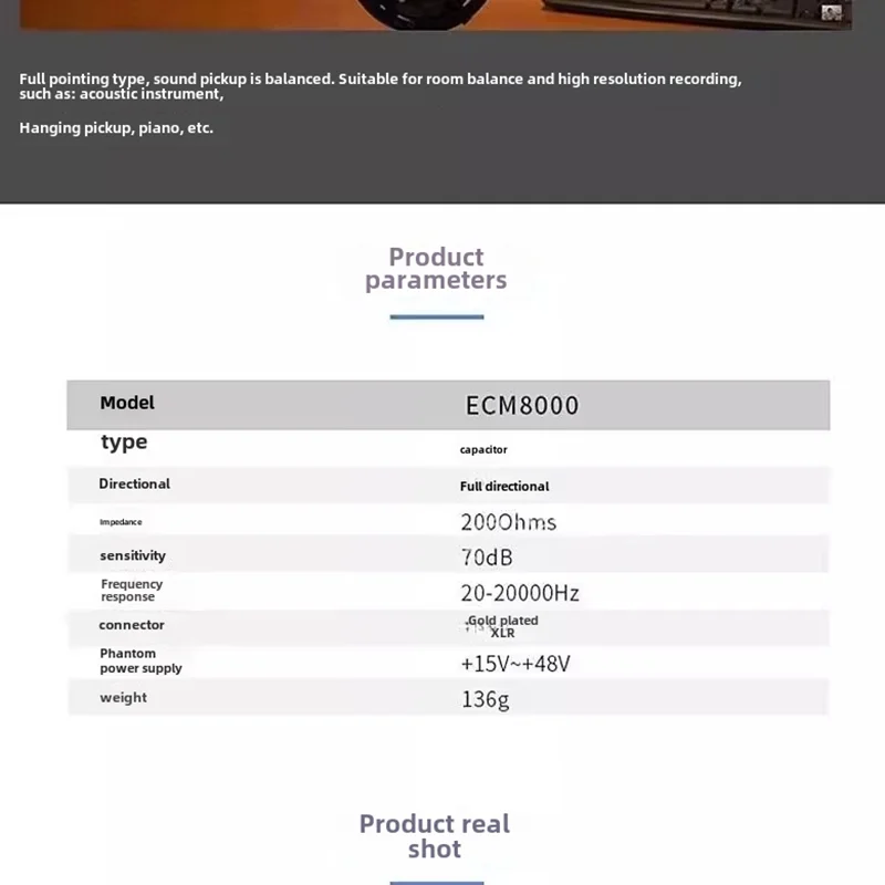 ECM8000 Omnidirectional Test Condenser Microphone Measurement Recording Microphone