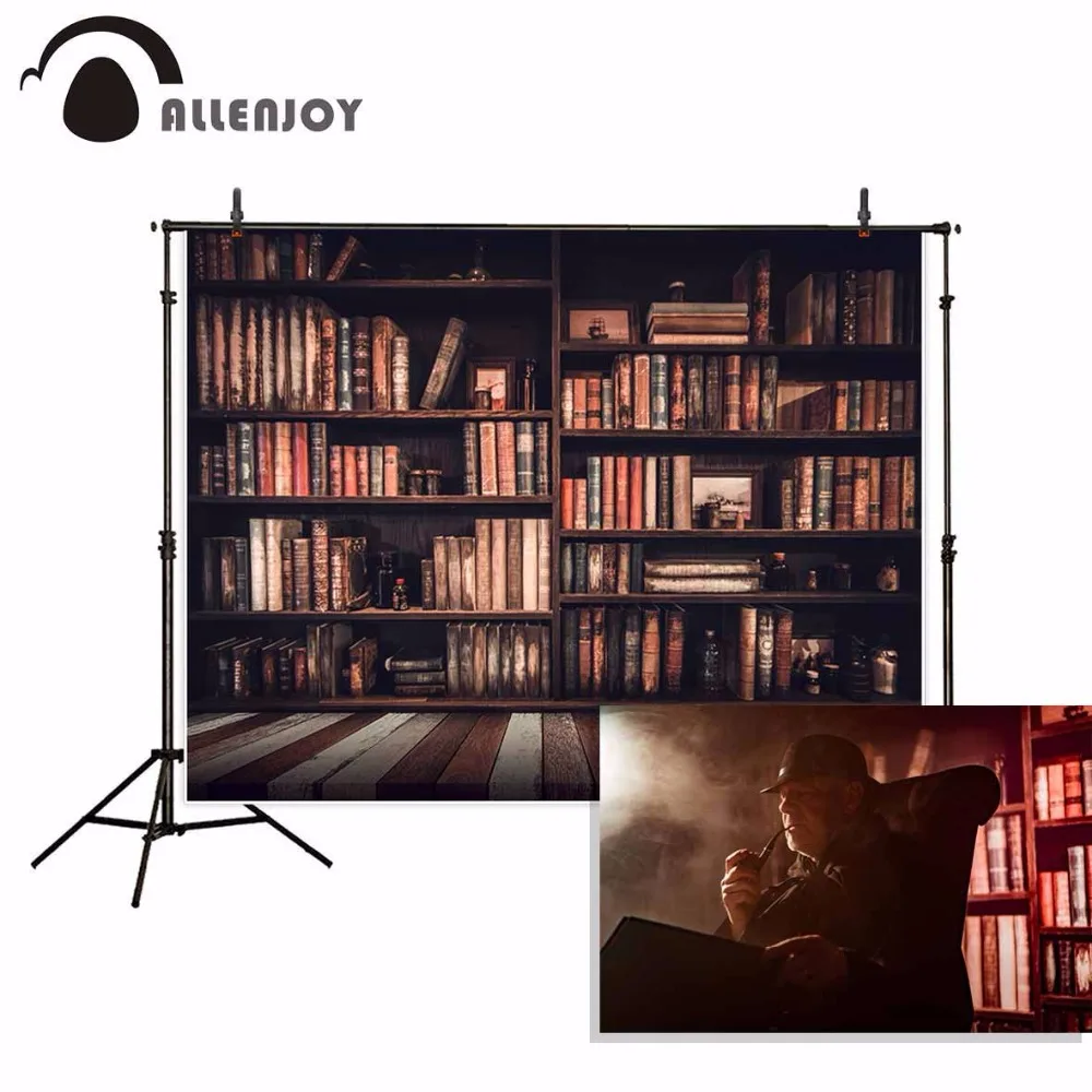 Allenjoy คลาสสิก Bookshelf ฉากหลัง Library ตู้หนังสือไม้ตกแต่งวอลล์เปเปอร์ศึกษาเด็กภาพพื้นหลัง