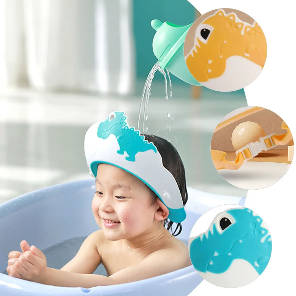 2개 방수 공룡 아기 목욕 모자 조절 가능 어린이 머리 감기 눈 귀 보호 유아 샤워 캡 목욕 도구