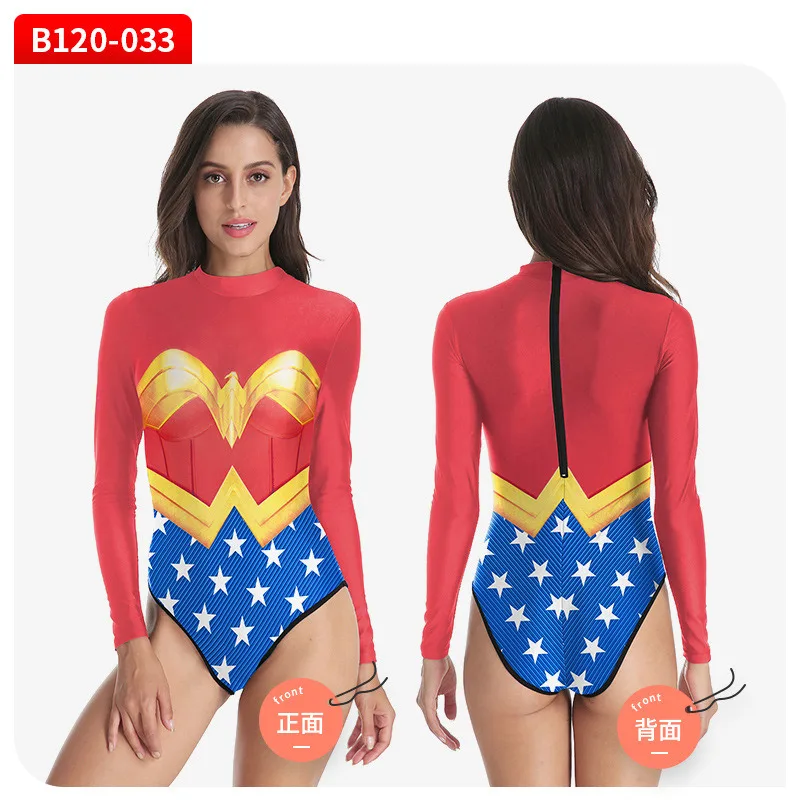 2024 Summer Spider Man Long Sleeved One Piece Zipper Swimsuit Tight Fit Sunscreen Surfing Swimsuit Women\'s Cosplay Costume