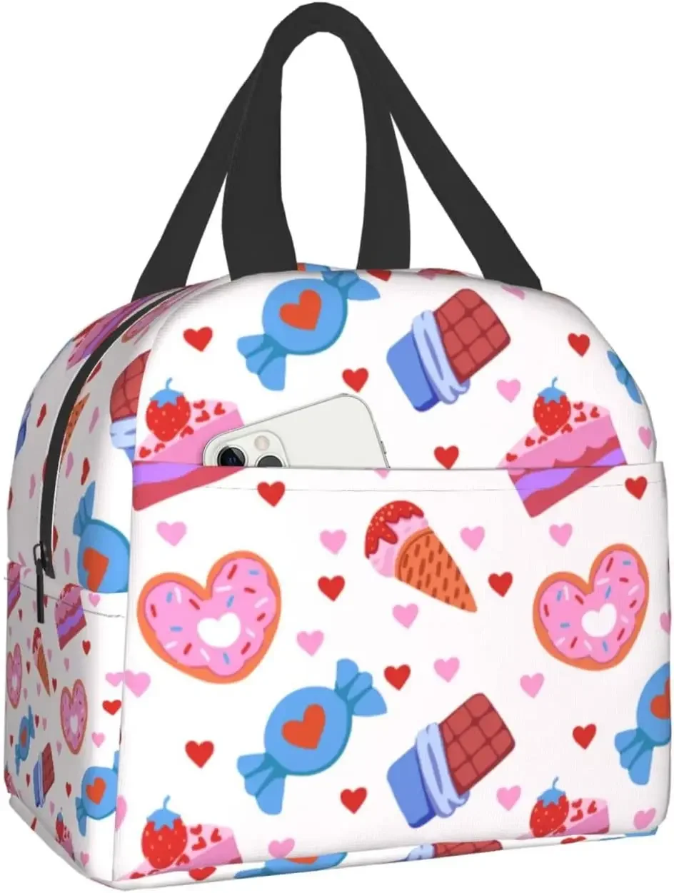 Cute Donut and Cupcake Print Lunch Box, Kawaii Small Insulation Lunch Bag, Reusable Food Bag Lunch Containers Bags for Women Men