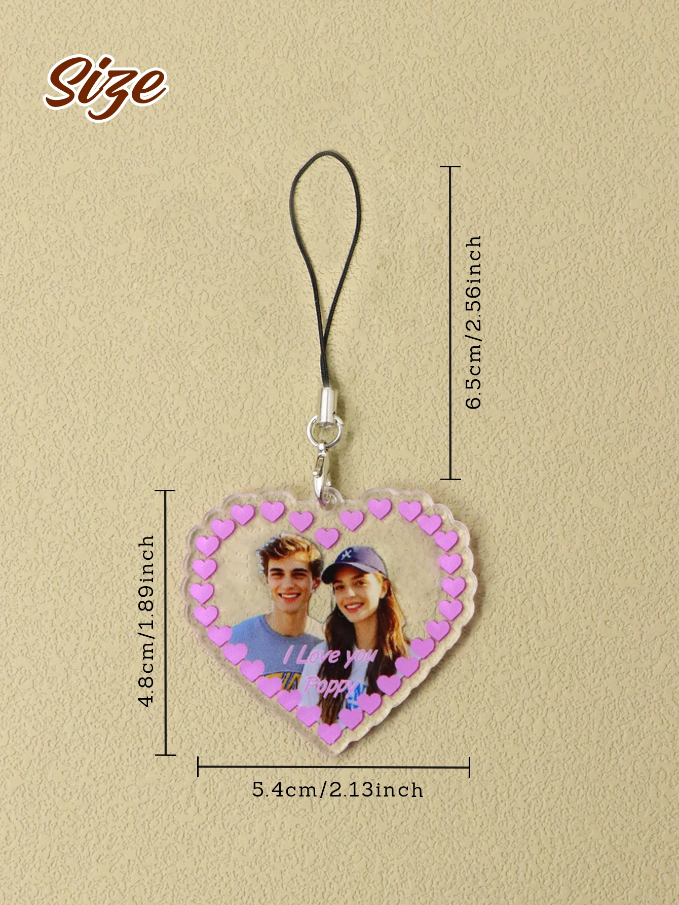 Custom Photo & Name Heart Phone Charm, Personalized Acrylic Pendant, Customized Picture Daily Carry Accessory, Galentine’S Day