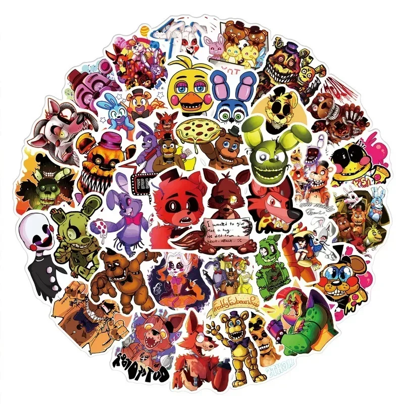 50pcs FNAF Stickers Five Nights At Freddys Scooter Trolley Case Sticker PVC Graffiti Sticker Child DIY Trunk Notebook Decal Gift