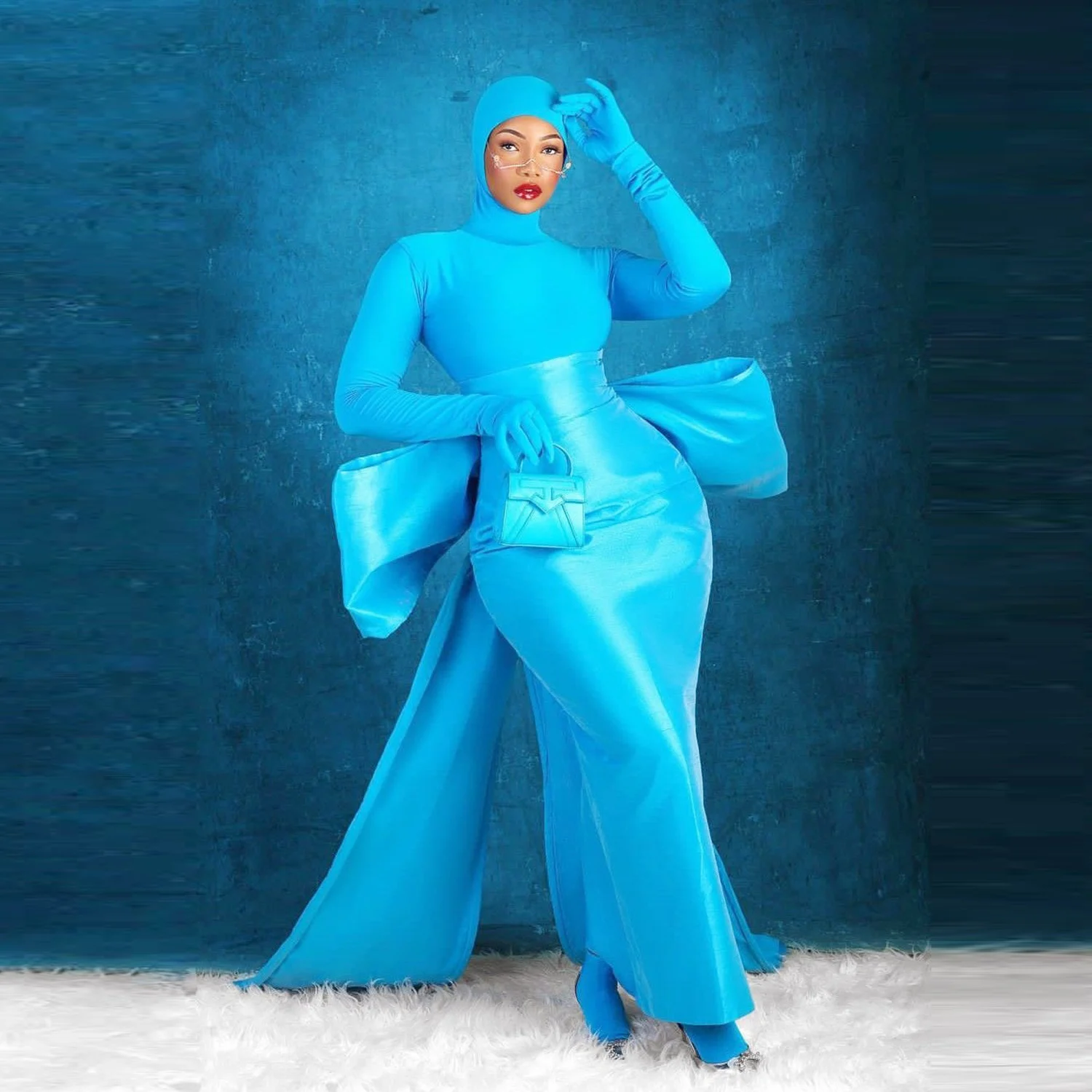 

Blue Satin Sheath Long Skirt With Big Bow High Waist Floor Length Lady Skirt Saudi Arabia Women Formal Wear Only The Skirt