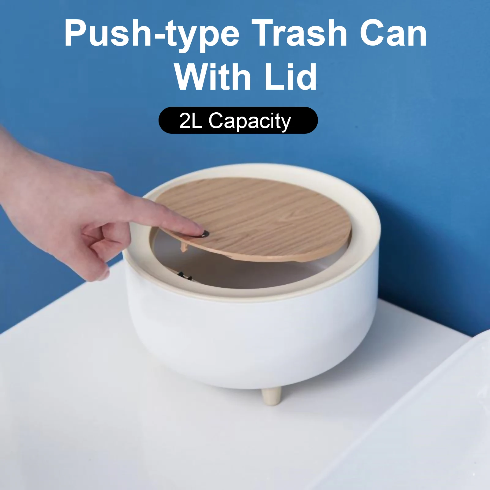 Trash Can with Lid High Foot Press Dustbin Kitchen Garbage Container Toilet Garbage Can Press Cover Wooden Grain Foot Waste Bin