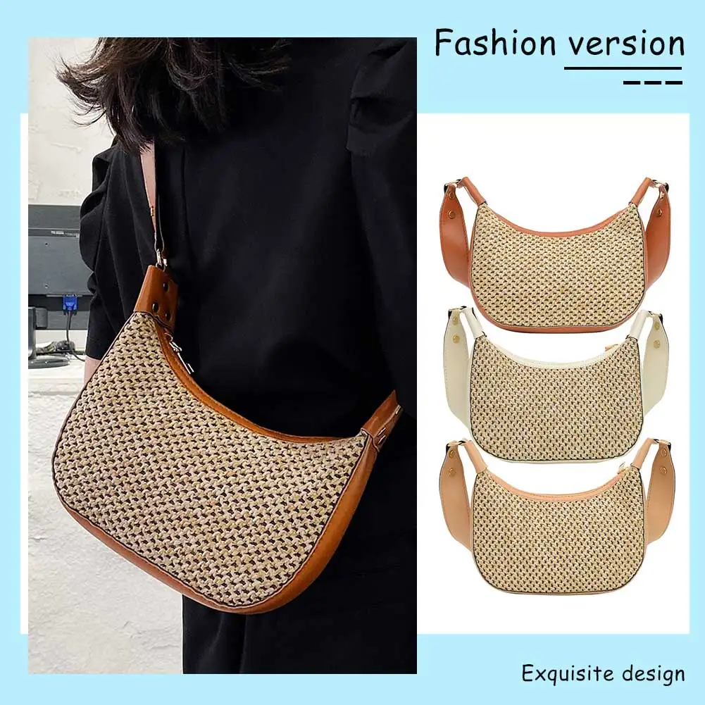 

Fashion Women Crossbody Bag Breathable Summer Straw Satchel Bags Zipper for Gift