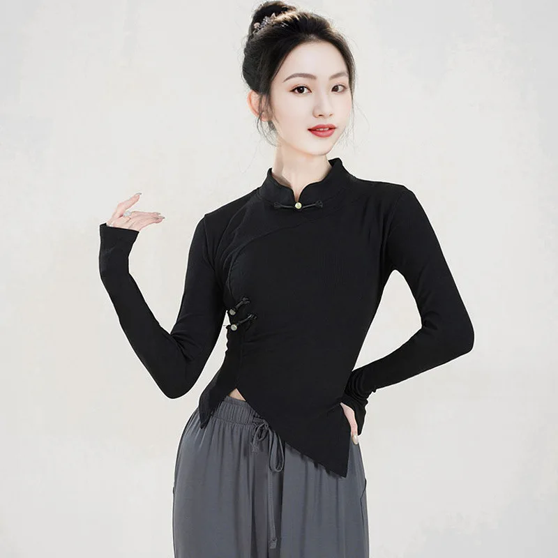 

Classical dance practice clothes women's Chinese style cheongsam dance tops folk dance long sleeves slim adult body rhyme