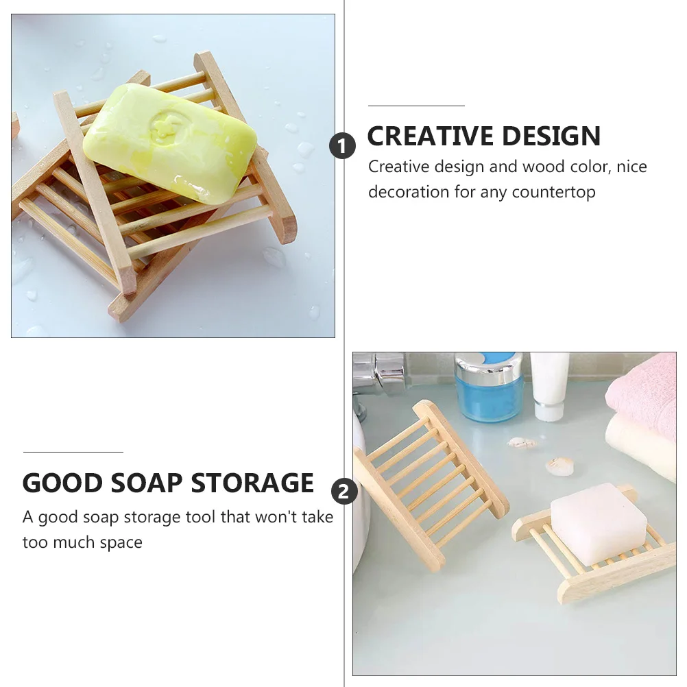 

6Pcs Wooden Soap Box Natural Draining Design Storage Holder for Bathroom Countertop Decoration Soap Tray Utility