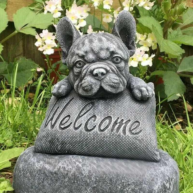 

French-Bulldog Welcome On A Plinth Home Or Garden Accessories Yard Garden Decor Outdoor Decoration