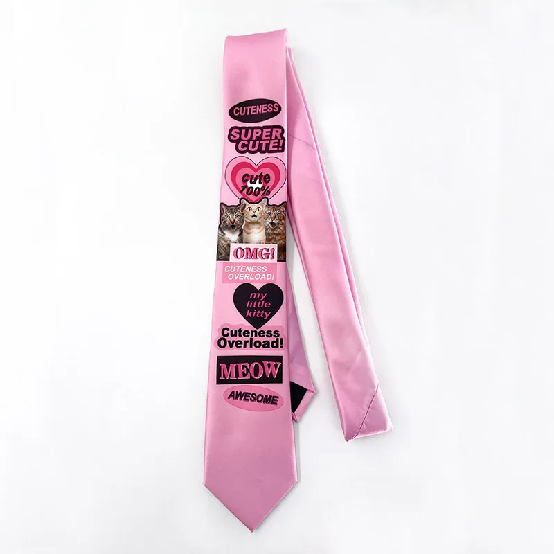 Original ins tie shirt men and women jk literary girl necktie y2k accessories designed pink three cats printing neck tie