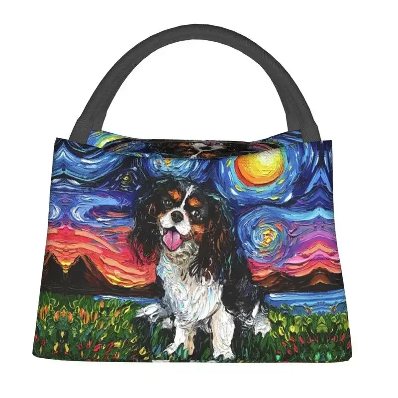 Cavalier King Charles Spaniel Starry Night Insulated Lunch Tote Bag for Pet Dog Lover Portable Thermal Cooler Food Lunch Box