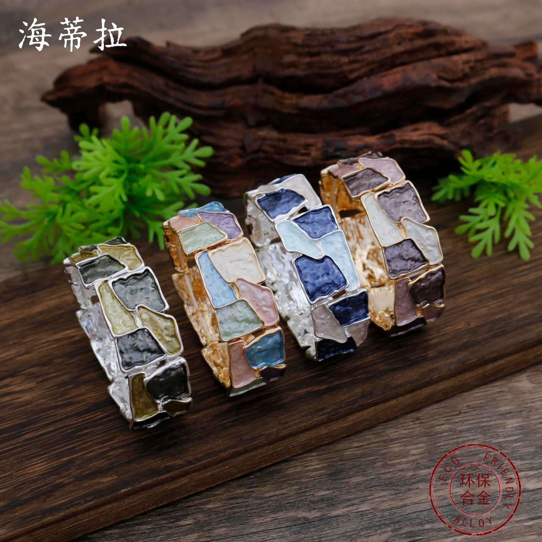 

DIY accessories enamel irregular square elastic bracelet, women's exaggerated creative square geometric elastic bracelet