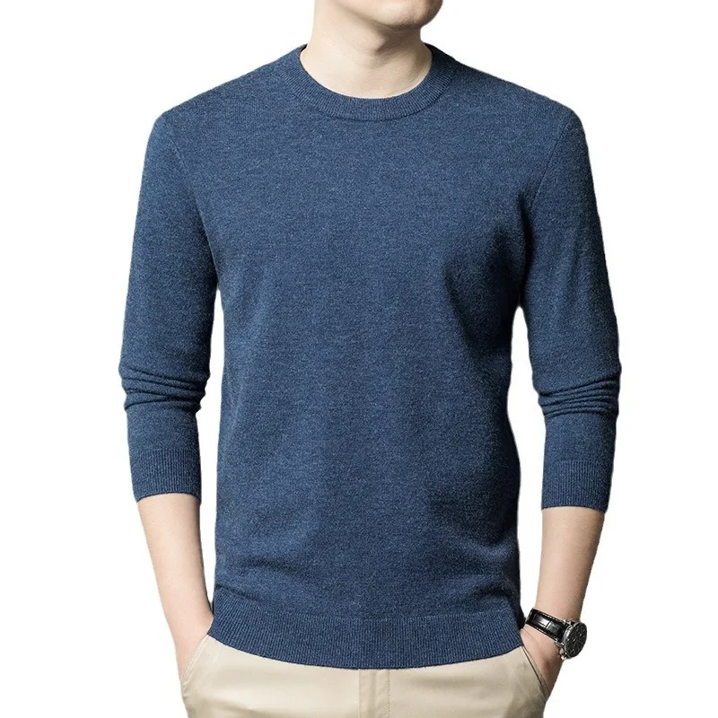 سترة بتصميم جديد لعام 2025 للرجال للربيع والخريف مريحة برقبة دائرية بلون سادة سترة متماسكة عالية الجودة للتدفئة من الأسفل للرجال