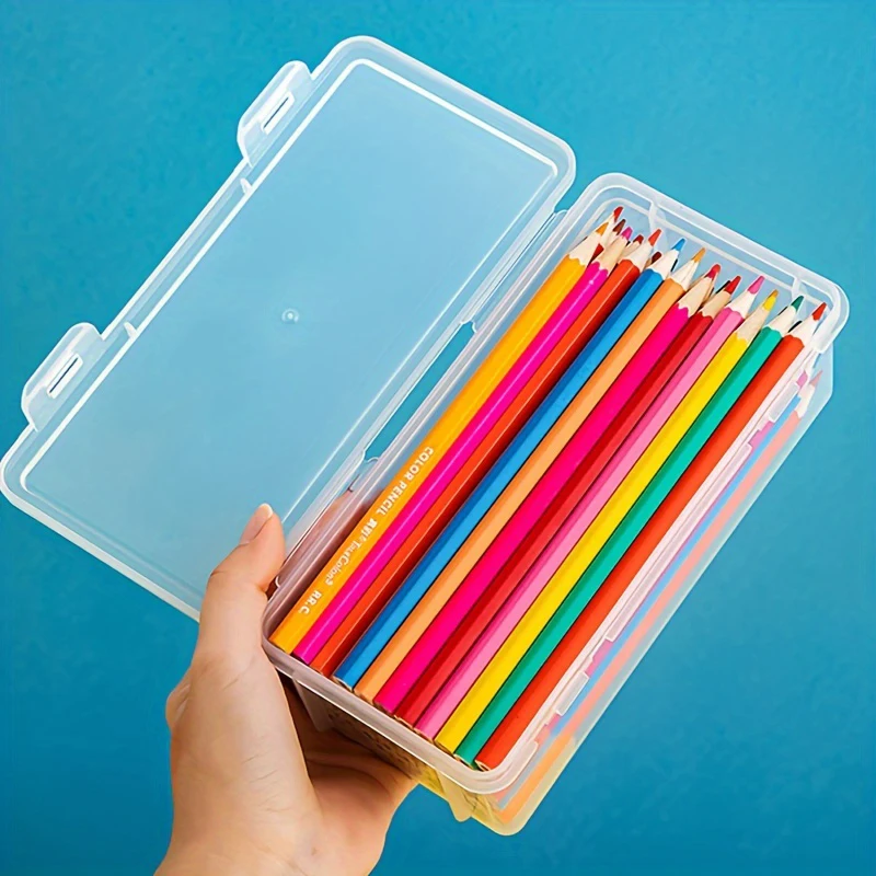 1pcs Large Capacity Transparent Plastic Pencil Boxes, Colored Lead Children's Crayon Drawing Sketch Crayons Case