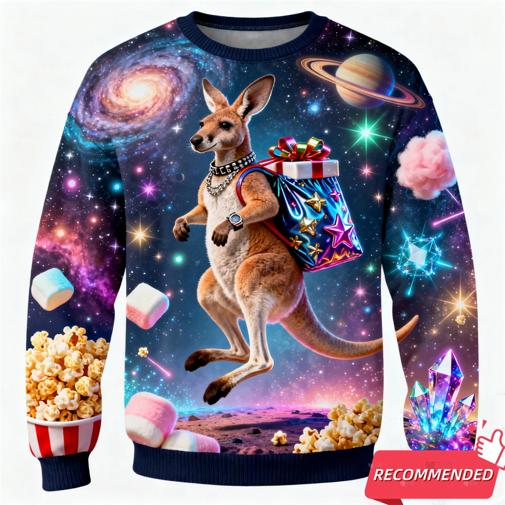 الحيوان القبيح عيد الميلاد البلوز للنساء الملابس بين النجوم الكون الأسد التمساح عيد الميلاد بلوزات للجنسين Y2k البلوفرات