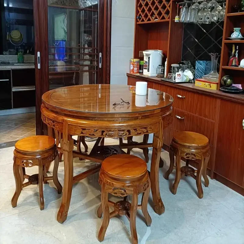 

All solid wood high-grade retro large round table restaurant dining table small household round dinner table home use