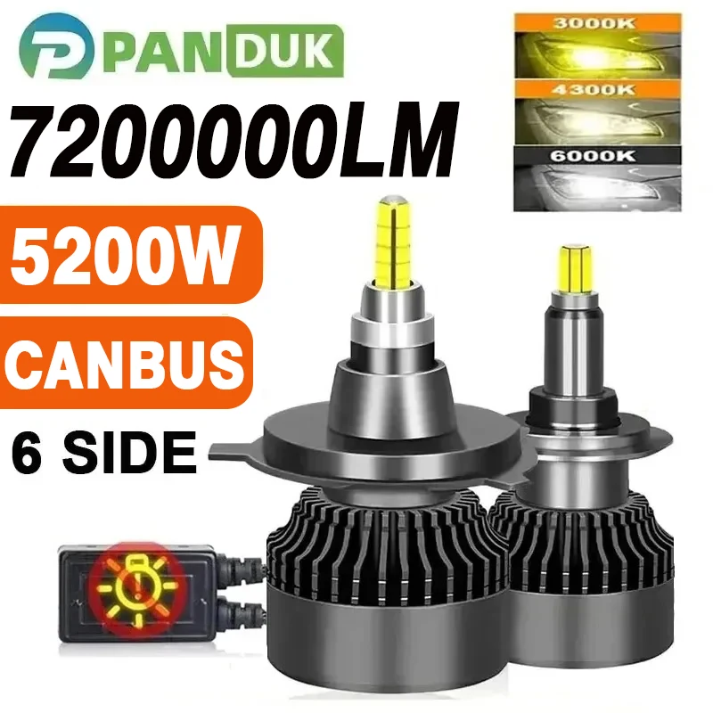 PANDUK Автомобильная лампа для фар 7200000LM 2500W 360 LED H4 H1 Canbus H7 HB4 9012 HIR2 H11 9006 9005 Противотуманные фары 3000K 4300K 6000K 12V