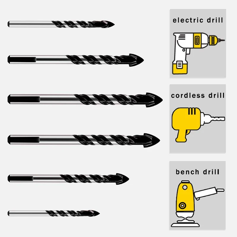 Carboneto de tungstênio alvenaria Brocas Set, profissional Tile Bit, Broca de concreto, 4mm-12mm, 12pcs