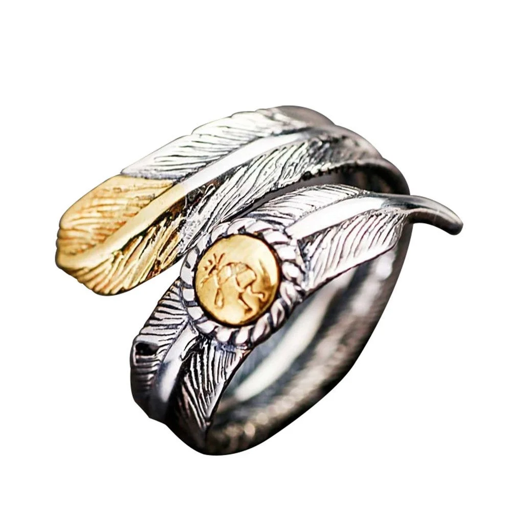 Delicate Women Mens Antique 925 Silver Plated Couple Native Pawn Indian Jewelry Navajo Signed Feather Open Band Ring