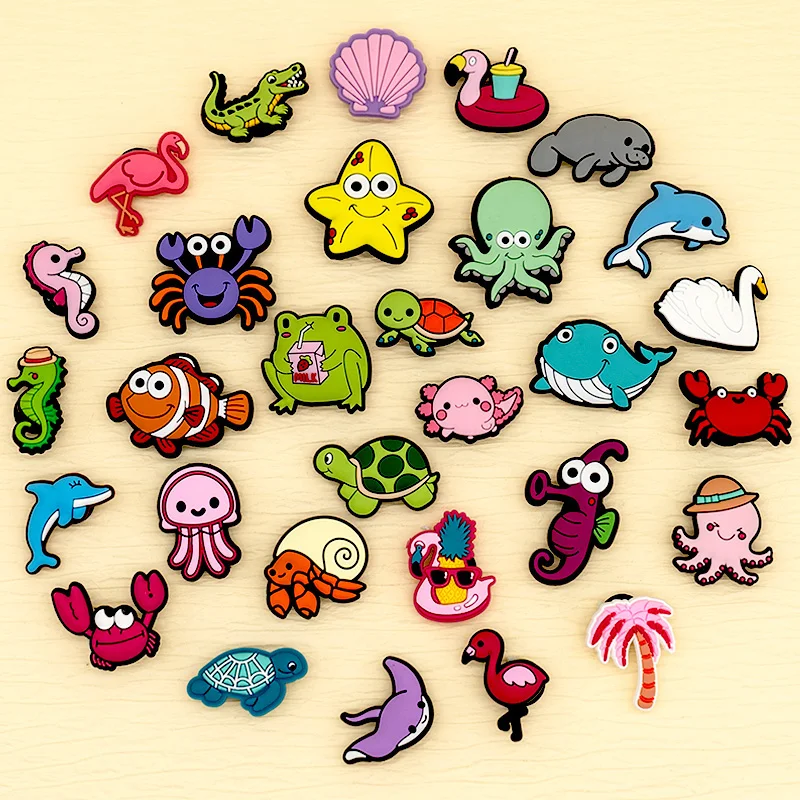 1/30 piezas de adornos para zapatos con animales marinos, bonitos diseños de cangrejo, tortuga, flamenco, caballito de mar, ballena y pulpo, decoraciones para sandalias tipo Clog, regalos para fiestas infantiles