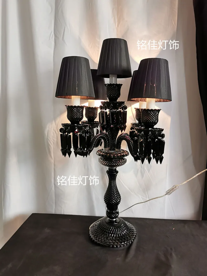 

European black light luxury retro living room candle crystal table lamp