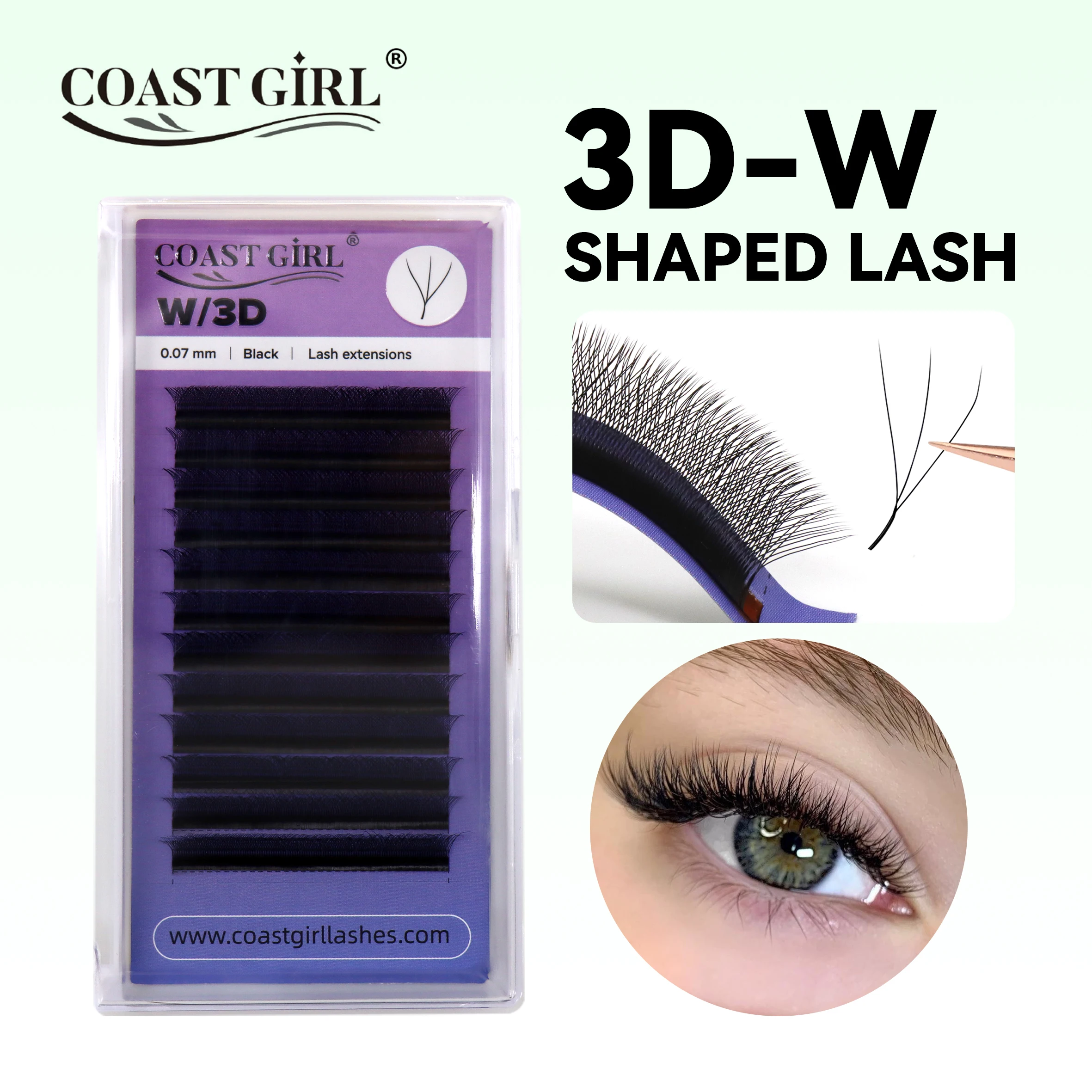 COAST GIRL 3DW Shape Eyelashes Extensions 0.07mm C/D Curl 8-15mm 3D Natural Soft Handmade Premade Fans Faux Mink False Eyelashes