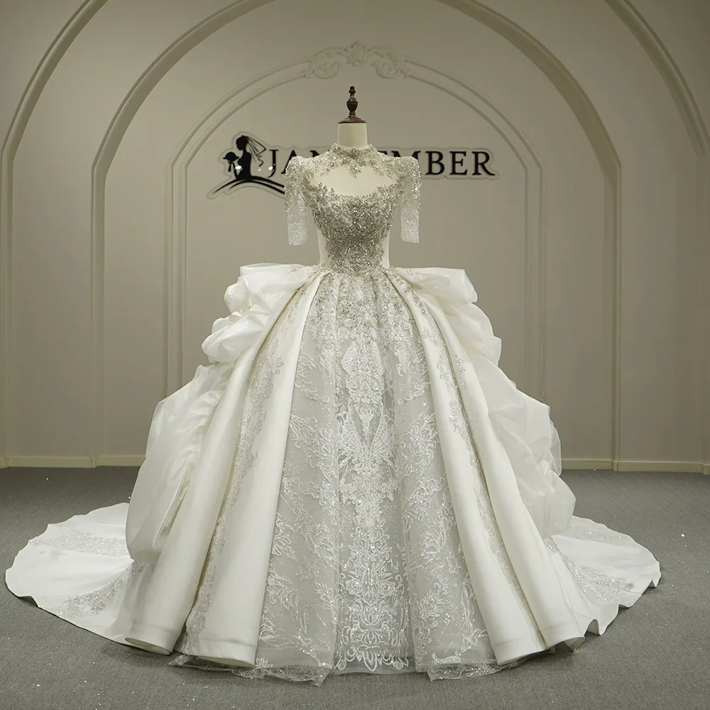 

Modern Wedding Dresses Ball Gown Bridal Gowns Lace Short Sleeves Floor Length Robes Charming Vestidos De Novia Customized