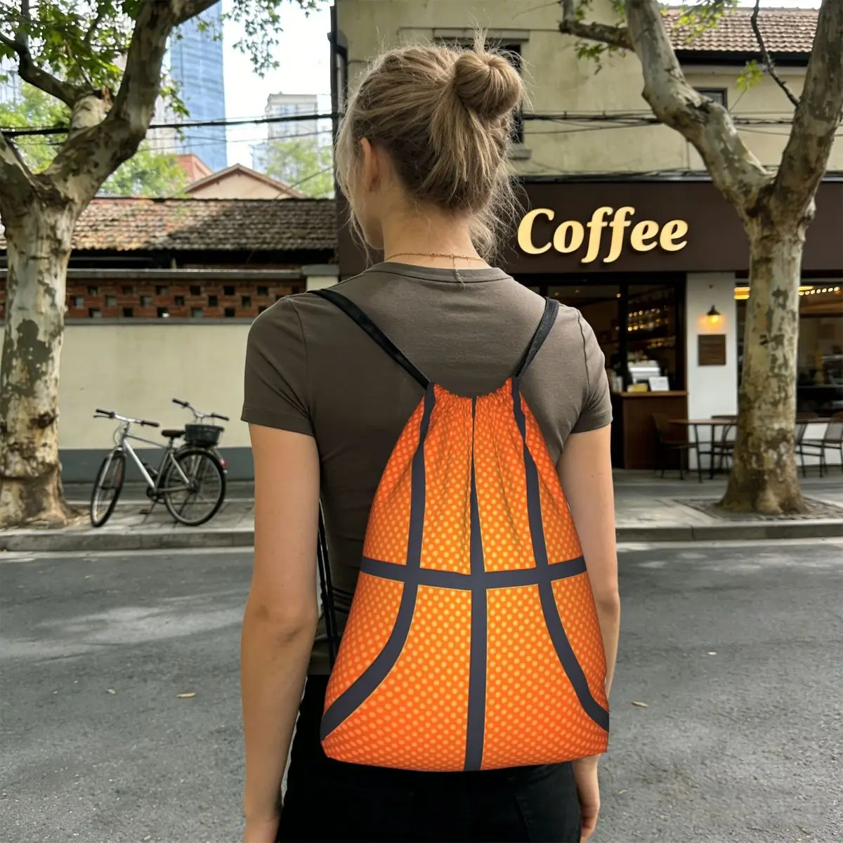 Basketball Court Design Backpacks Fashion Drawstring Bags Sports Bag Book Bags for Travel Students