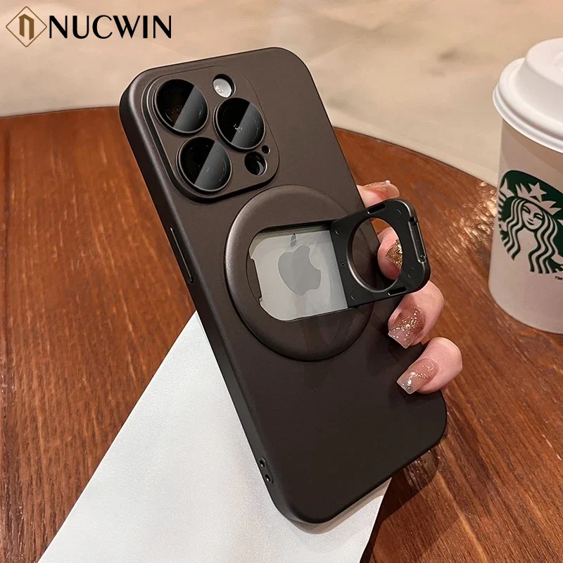 Coque de protection rigide ultra-mince avec trou de logo pour iPhone, support de bague, iPhone 15, 14, 13, 12, Pro, Max, 15, Plus