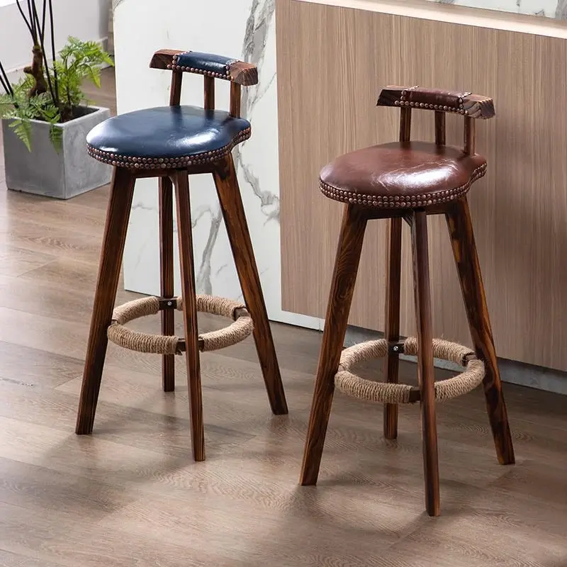 Custom Solid Wood Modern Style Retro Wooden Stools Bar Chair With Creative Design For Dining High Foot Counter Kitchen