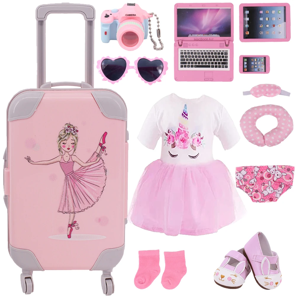 Pink Reborn Doll Clothes Shoes Suitcase Accessories FitS 18 Inch American&43Cm Baby Born New Doll Our Generation Girl`s Toy Gift