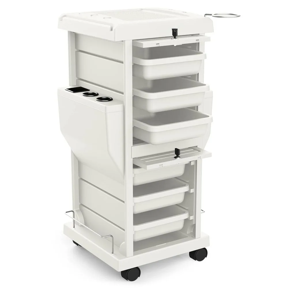 

Salon Trolley Cart with Lock, 6 Lockable Trays + 2 Holders, Rolling Storage Cart for Hair Salon, Beauty, Barber Station