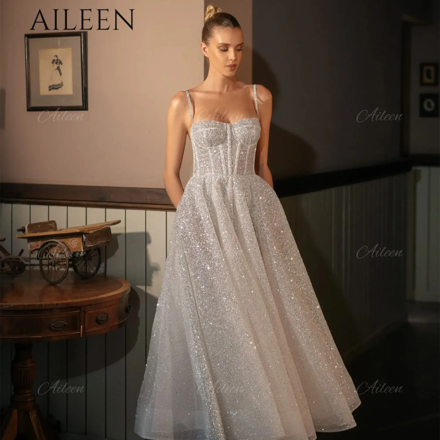 

Aileen Suitable Dresses on Request Sequins Bespoke Occasion Dresses for Women Party Wedding Evening Sweetheart White A-line Robe