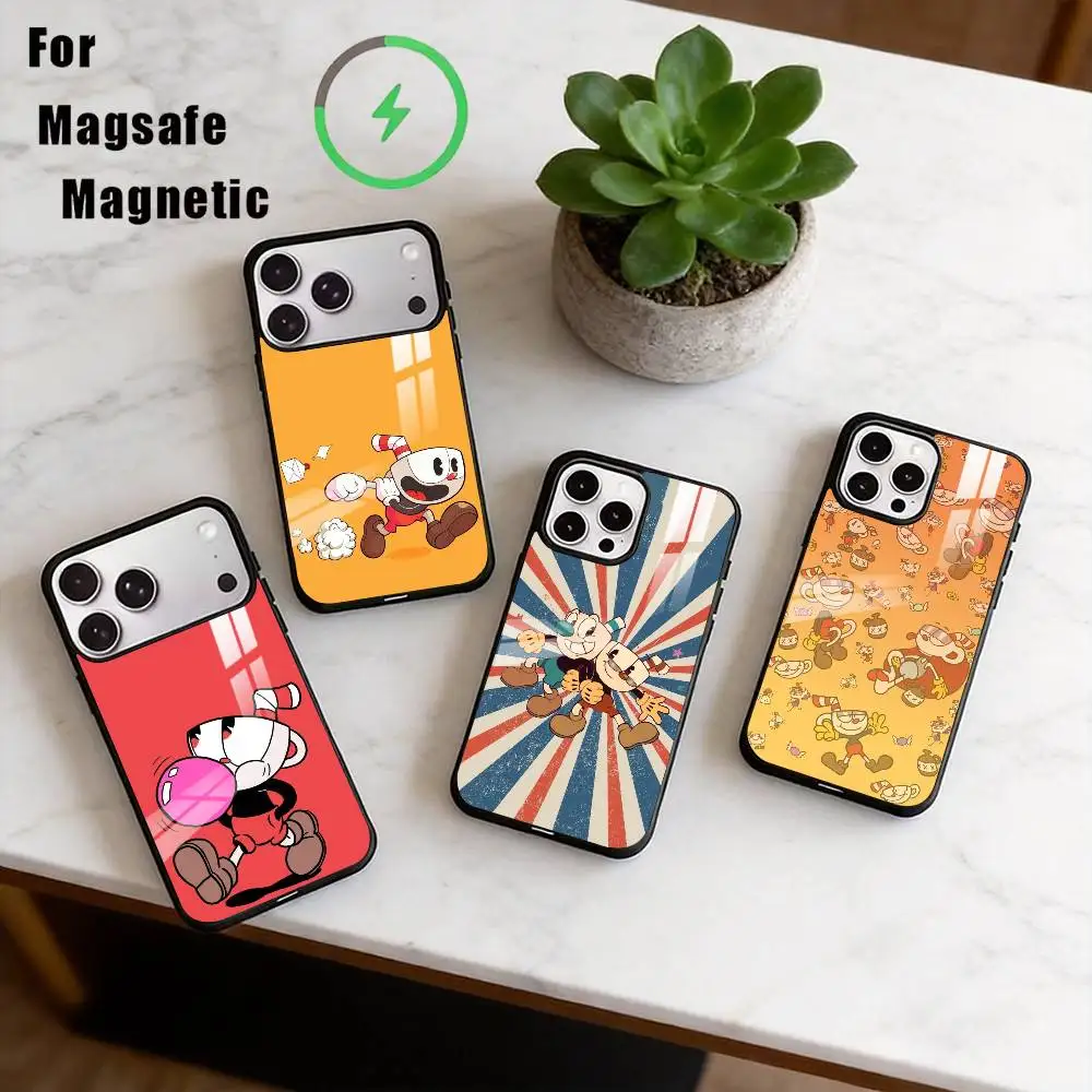 

Чехол для телефона Game Cuphead для iPhone 17, 16, 15, 14, 13, 12, 11 Plus, Pro, магнитный, для беспроводной зарядки Magsafe