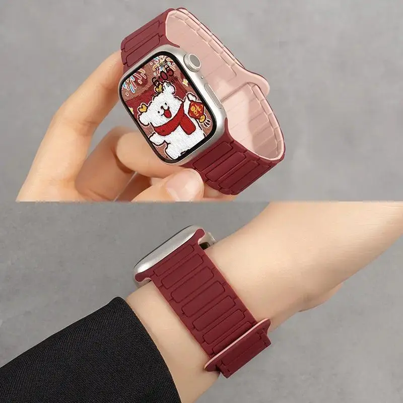 Silikonarmband Magnetband für Apple Watch 46mm 42mm 49mm 45mm 41mm 44mm 40mm für iWatch Ultra 3 Series 11 10 9 8 7 6 SE 3 5 4