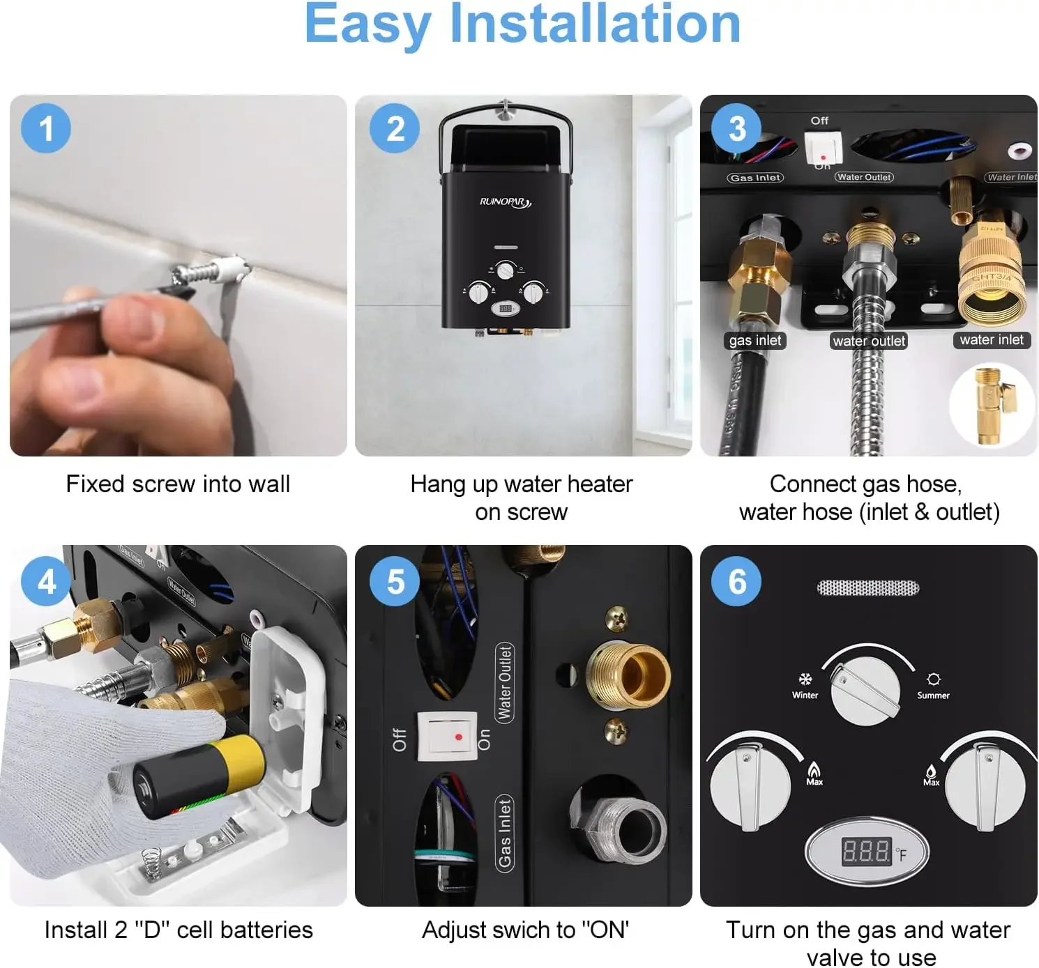 Boiler Propaan Tankless - 6L 1,58GPM RV op aanvraag Heet gas Buiten digitaal display Boiler voor kamperen, boot, cabines