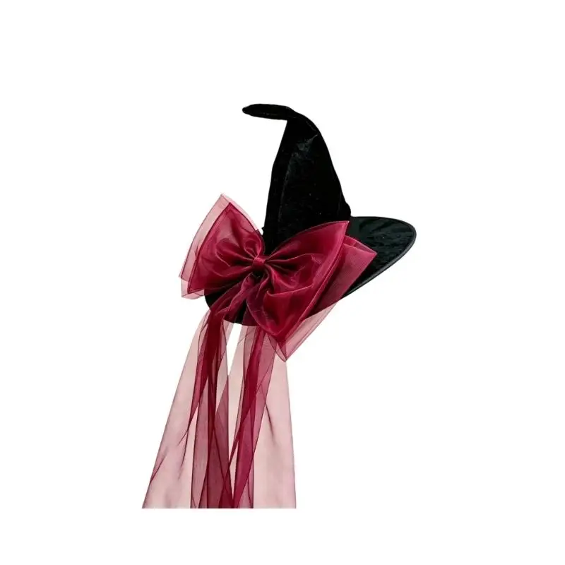 39BD Pointed Witch Hat Costume Accessory with Black Hat Body and Sheer Ribbon Accent for Halloween Photo Styling Use