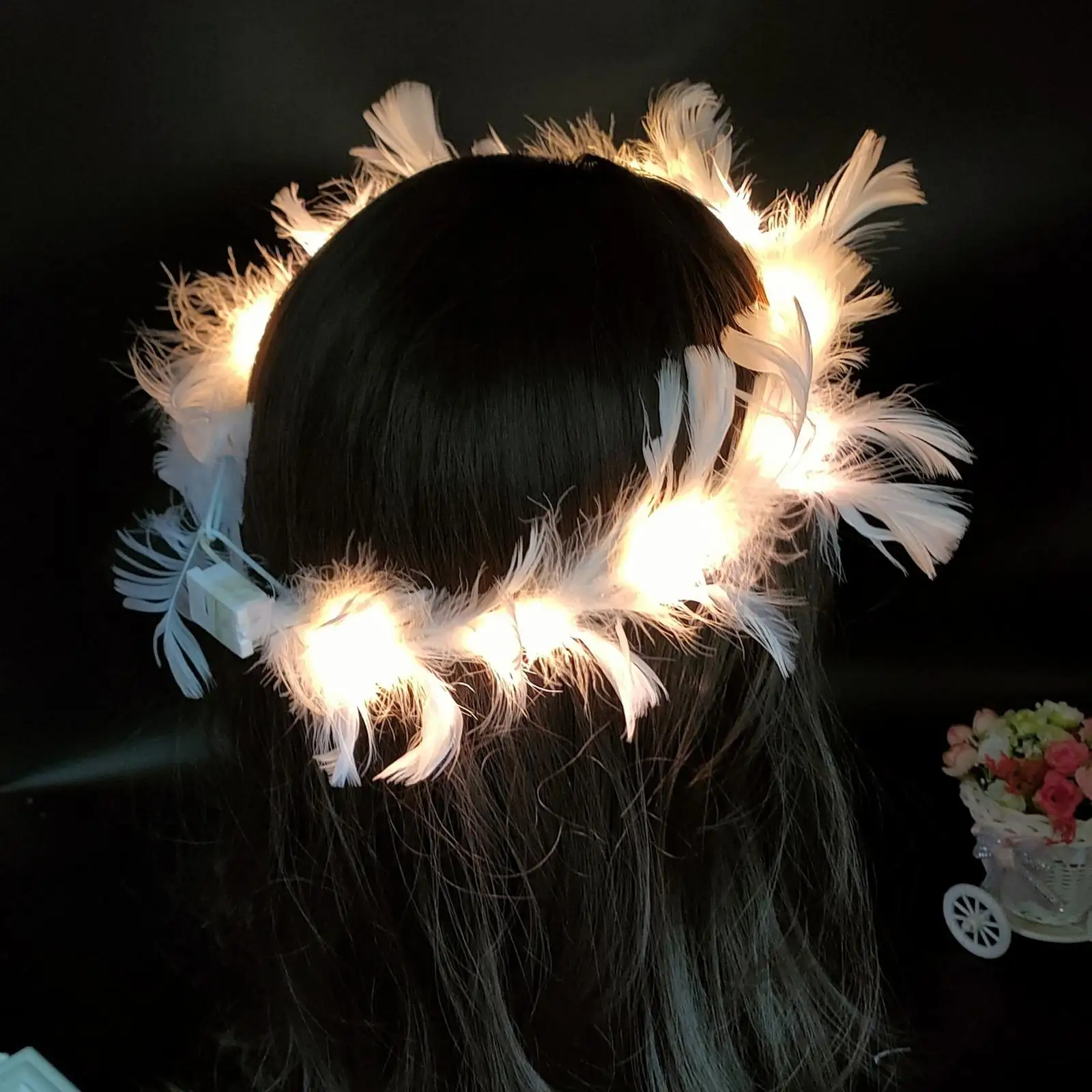 LED Feather Wreath Crown Headband Luminous Light-Up Angel Halo Headbands Women Girls Wedding Christmas Party Headdress Gifts